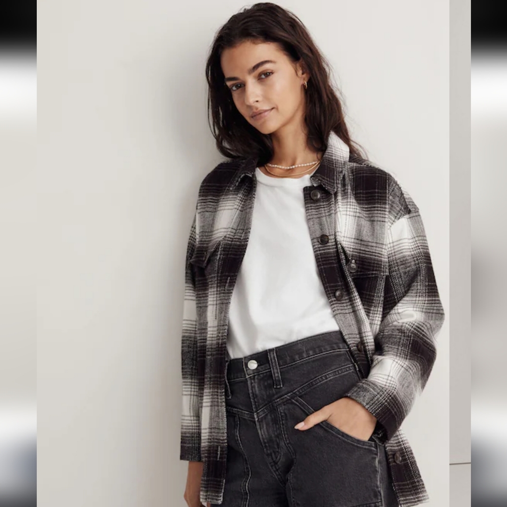 MADEWELL Twill Flannel Shirt-Jacket in Windowpane Plaid 2X